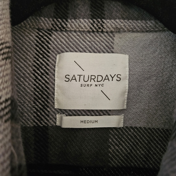 Saturdays Surf NYC Flannel Shirt Men's Gray Plaid Button Down Cotton Sz Medium - Picture 2 of 8